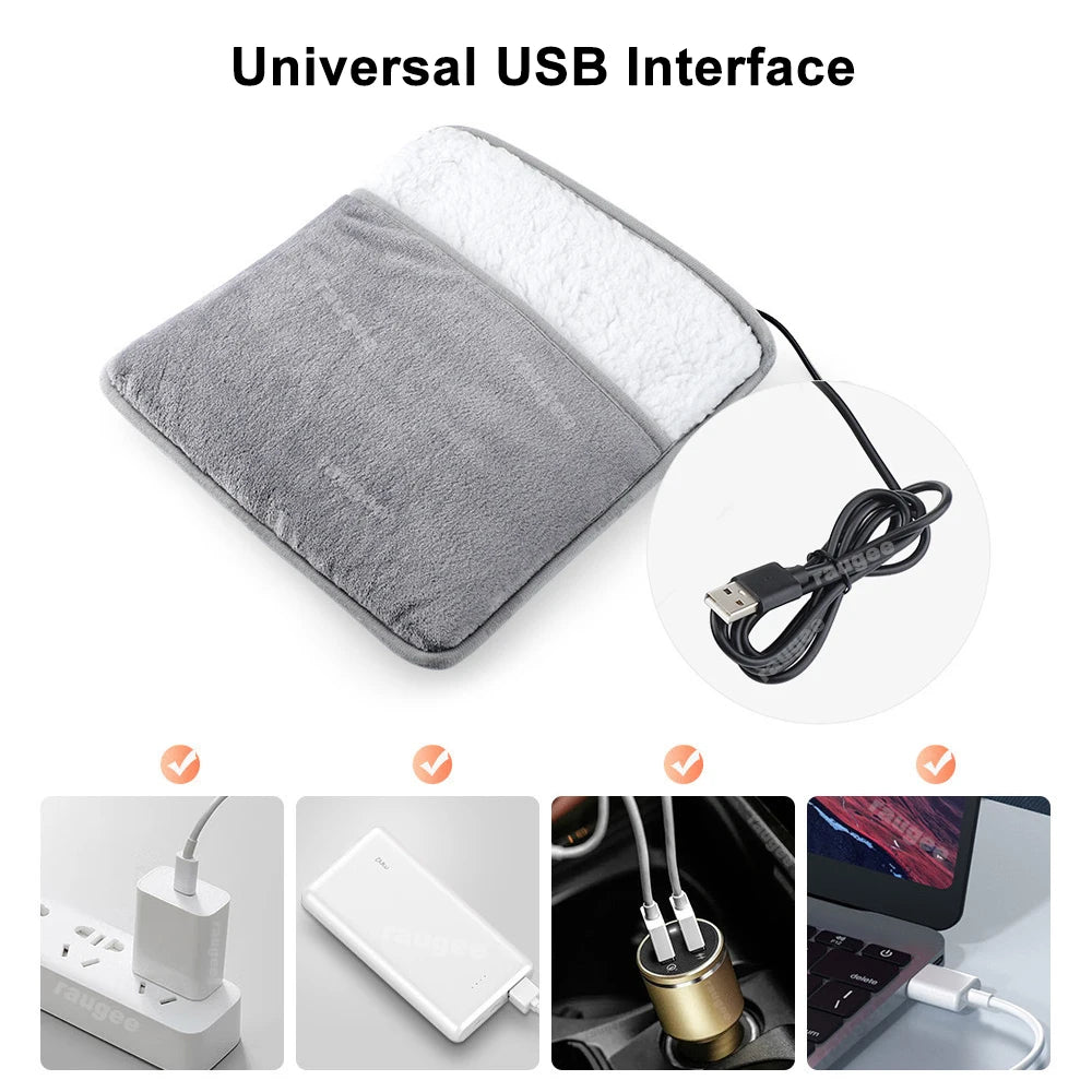 Foot Warmer USB Foot Heater Thermal Foot Pain Relief Blood Circulation Heating Pad Soft Plush Warm Foot Cover Electric Heating Feet Warmer for Home Bedroom Living Room Use Health Care Supplies