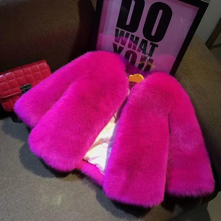 2-12yrs Old Babies Children Toddler Girls Faux Fur Jacket Winter Warm Snow Outerwear Elegant Fox Fur Coat Girls Long Sleeve Coats Children Luxury Fashion Apparel Accessories Clothing Products