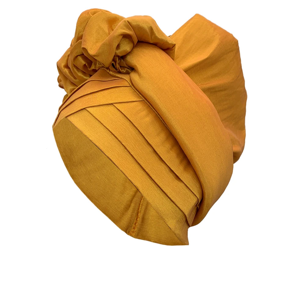 New Ruffled Turban Cap for Women African Raw Silk Autogele Headtie Nigeria Wedding Gele Party Head Wraps Lady Headpiece
