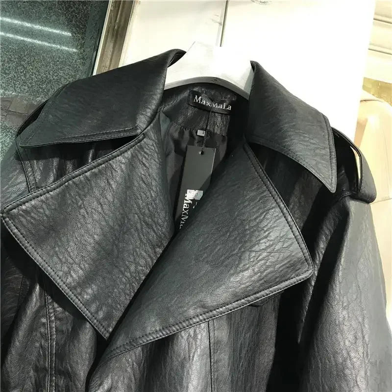 NEW Arrivals Vintage Casual Streetwear Women Leather Jacket Turn Down Collar Long Sleeve Loose Autumn Winter Coat  Style Chic Tops