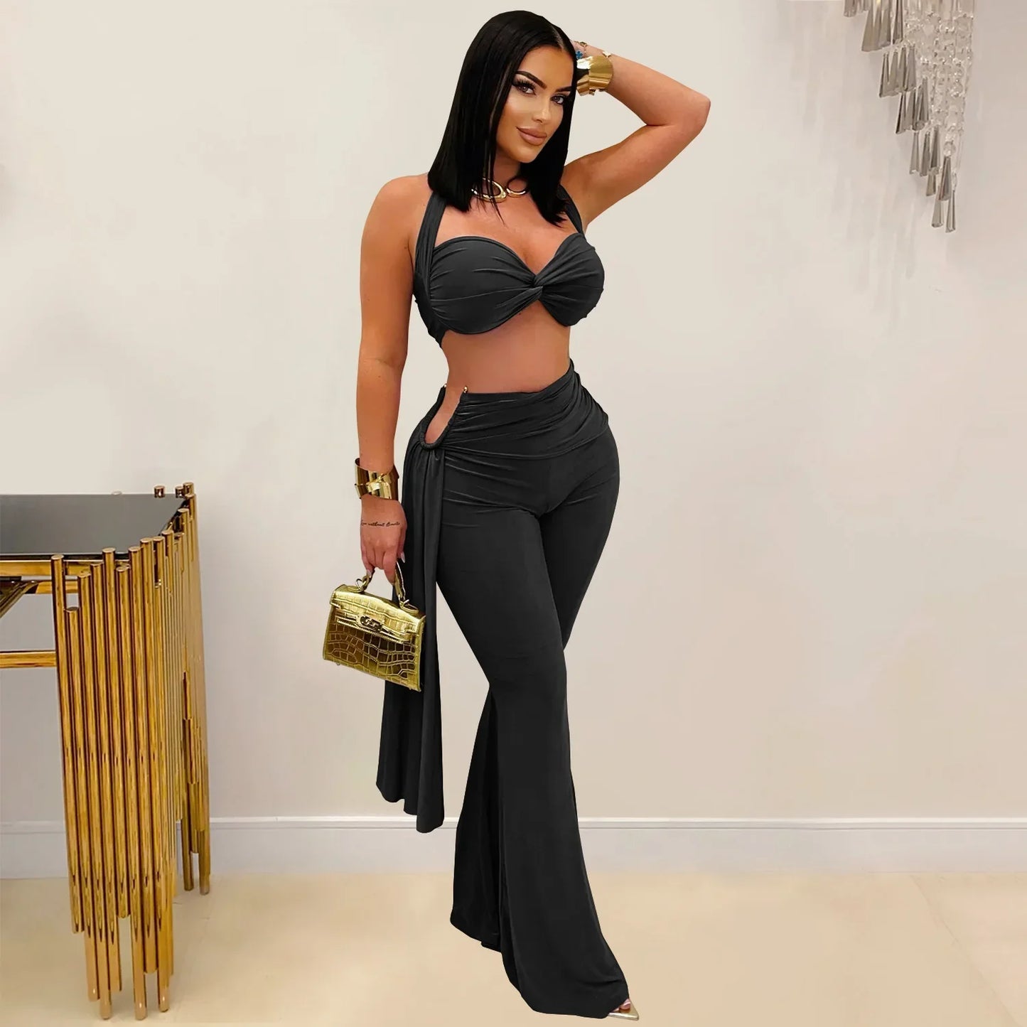 2 PCS Set S-2XL Fashionable C7485 Cross-Border Sexy Summer Strapless Long Pants Set Women's Polyester Fiber Clothing