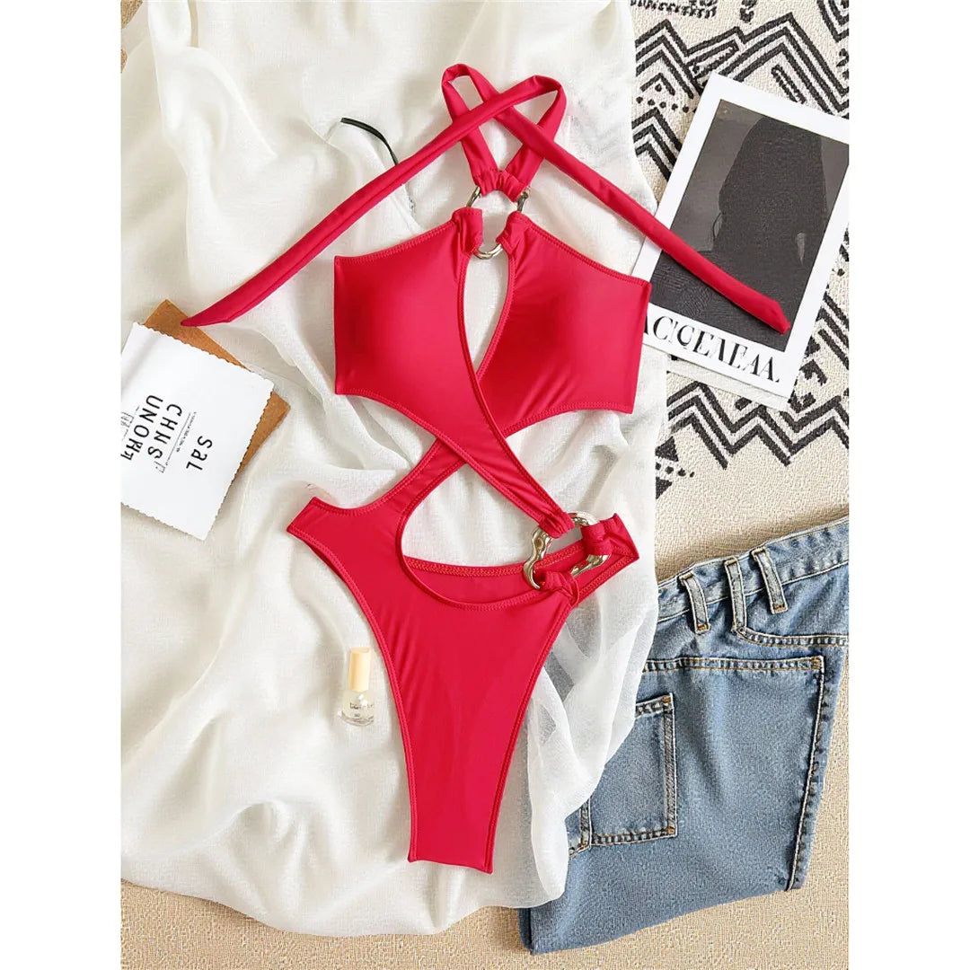 Just Arrived 6 Colors Sexy Bather Bathing Suit Swim Tummy Cut Out Control Leopard Snakeskin Women Swimwear Halter High Cut Leg One Piece Monokini Swimsuit Female K7972