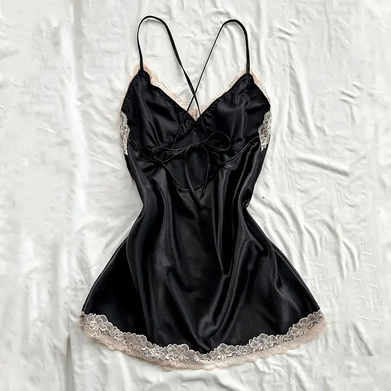 NEW S-XL 4 Colors Satin Erotic Nightdress Clothes Women Nightgowns Sexy Nightwear Lace Patchwork Lingerie Nighty Sleepwear Wedding Satin Dress Sleep Wear