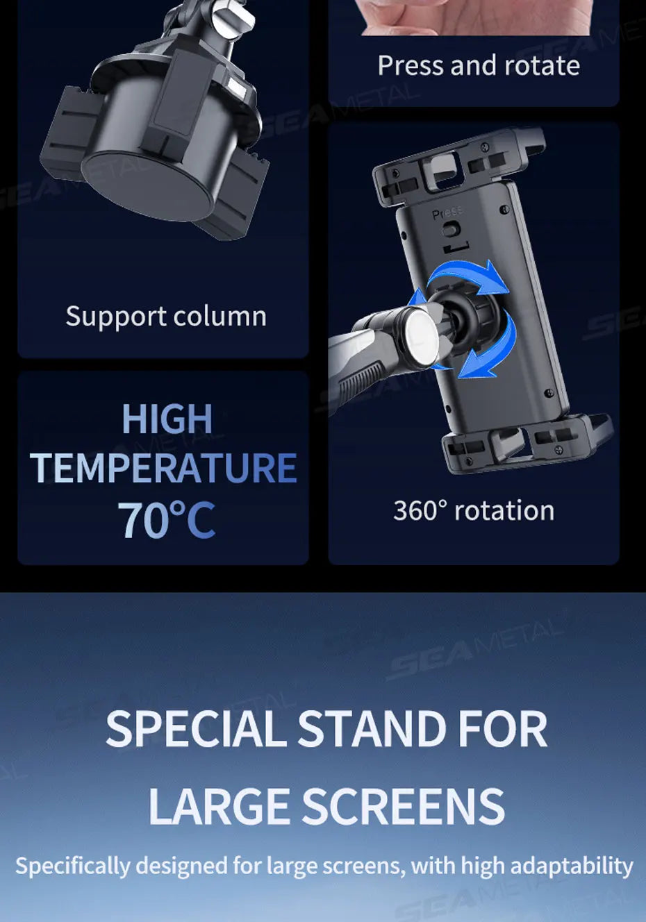 NEW  Car Tablet  Phone Mount on Cup Holder 6.5-9.5CM Adjustable Base Tablet/Phone Holder 360-Degree Flexible Rotation Phone Stand