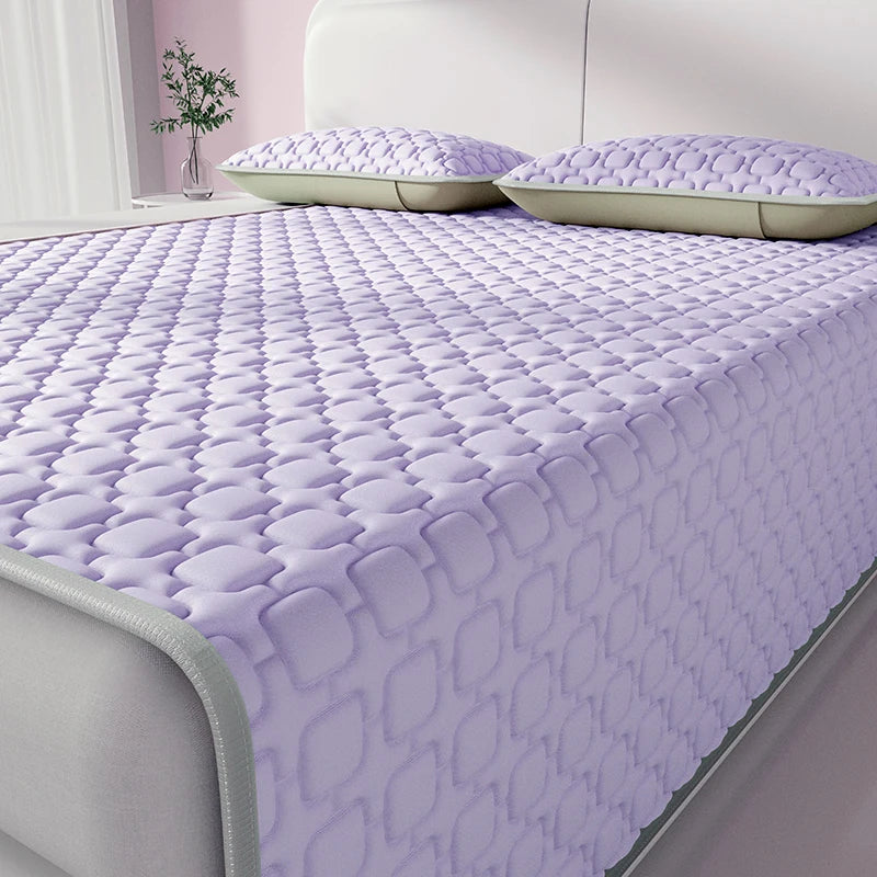3 PCS Set New Summer Cooling Thicken Natural Latex Filling Summer Mat for Bed Cooling Feel Mattress Cover Bed Pad Pillowcase Ice Silk Bedsheet Set Home Bedding Supplies