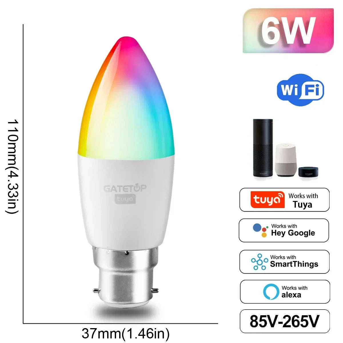 NEW Arrivals Alexa Google RGB Smart LED Bulb Dimmable TUYA  Gu10 C37 A60 T37 E14 E27 B22 Light Wi-Fi Magic Lamp AC 110V 220V Romantic Atmosphere for Living Room Bedroom Party