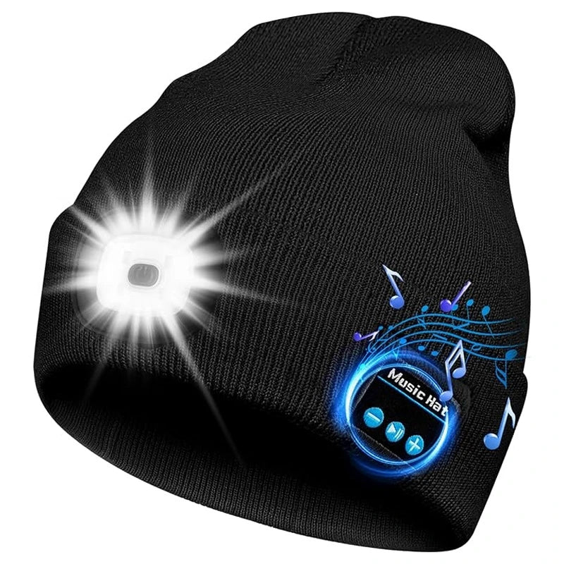 NEW Arrivals 4 Colors Handsfree Warm Beanie Bluetooth 5.0 LED Hat Wireless Stereo Headset Music Player With MIC Support Dimming Rechargeable Battery Sports Accessories