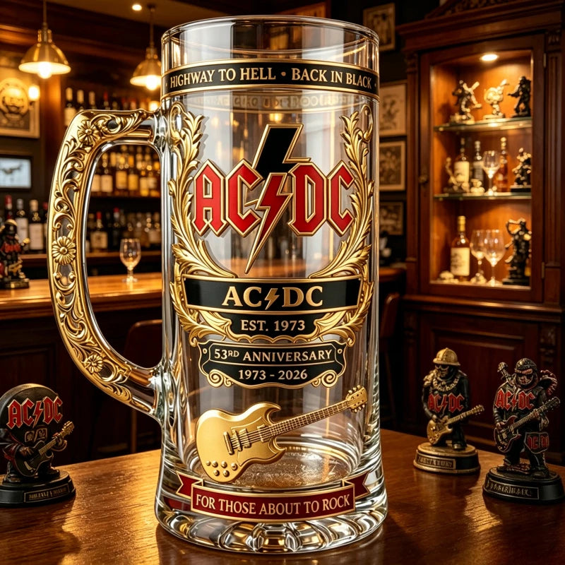 AC/DC Band 53rd Anniversary Heavy Metal Concert Stage Large Capacity Glass Stein, Bar Pub Party Rock Lovers Collectible Gift Cup Home Bar Pubs Night Club Barware Accessories