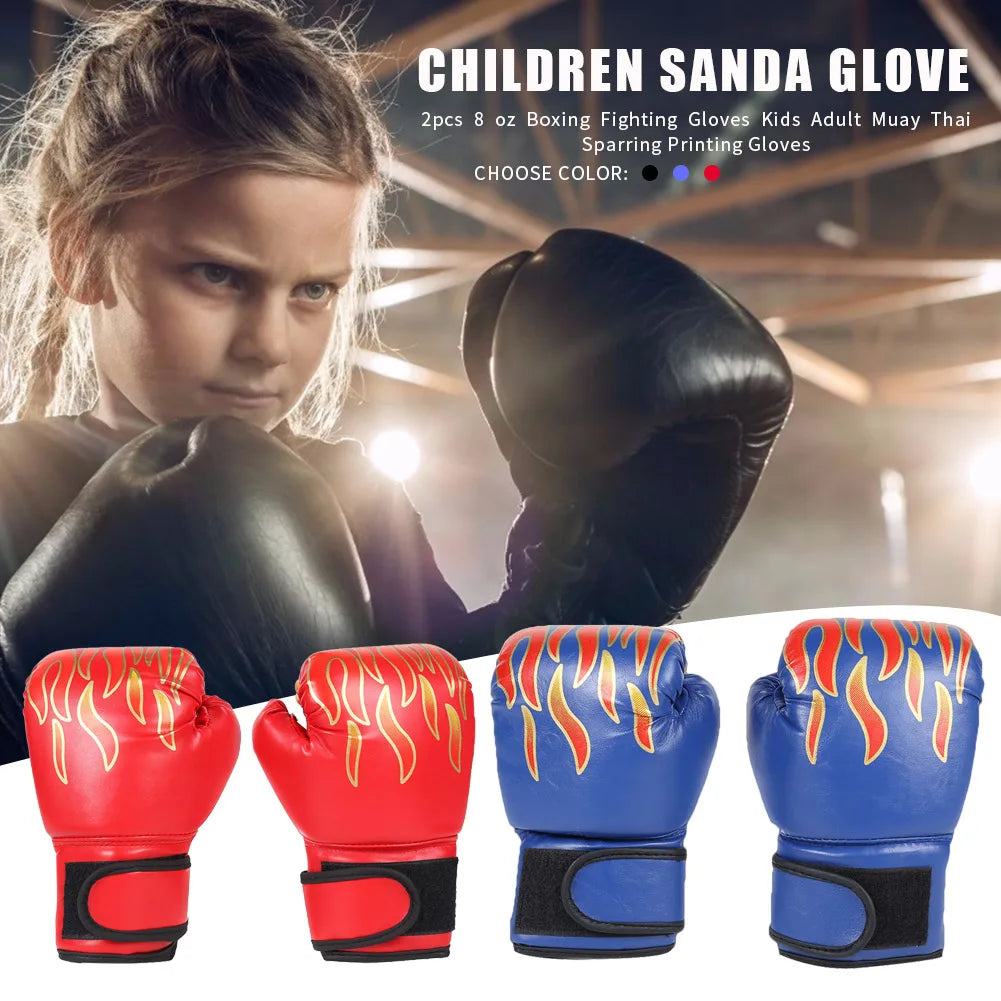 2 PCS Set 8oz Kids Boxing Gloves PU Leather Muay Thai Mitts Breathable Fighting Mitts Taekwondo Mitts for Boys Girls Youth Kick Boxing Practice Training Exercise Children Sports Accessories