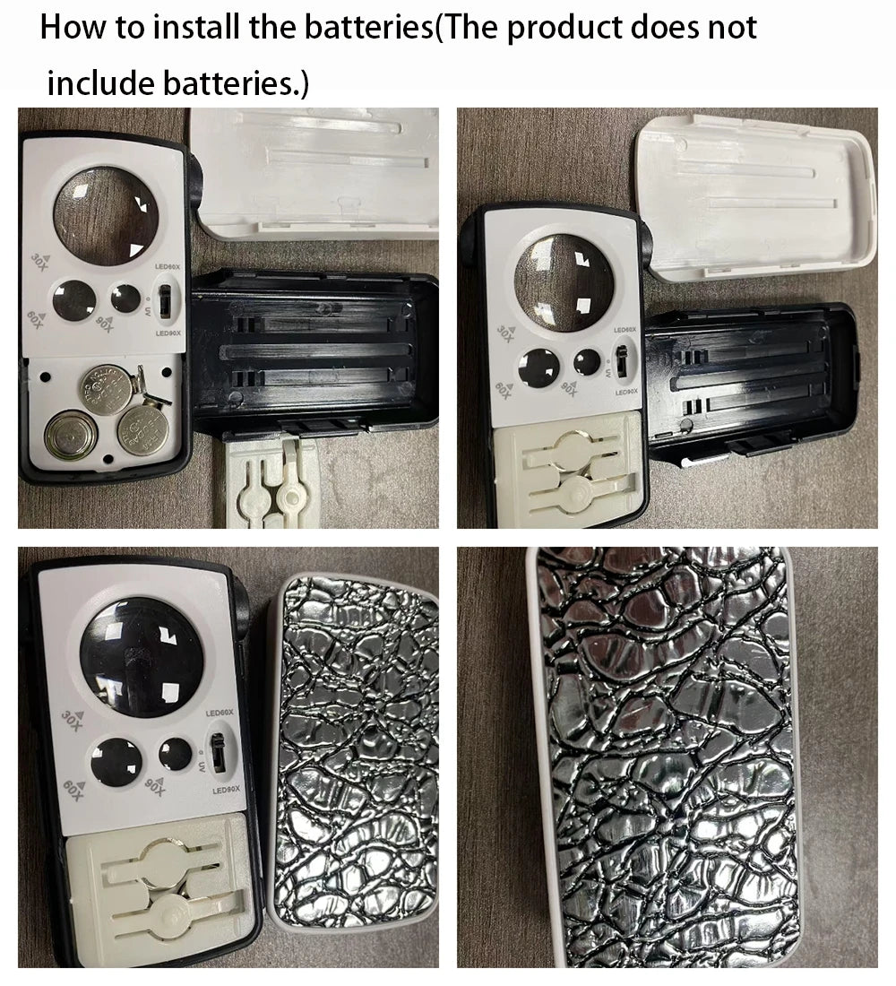 Portable Triplex Magnification Loupe 30X-90X-Slide-Out LED/UV Lighted Jewelry Magnifier for Precision Gemology & Micro-Engraving