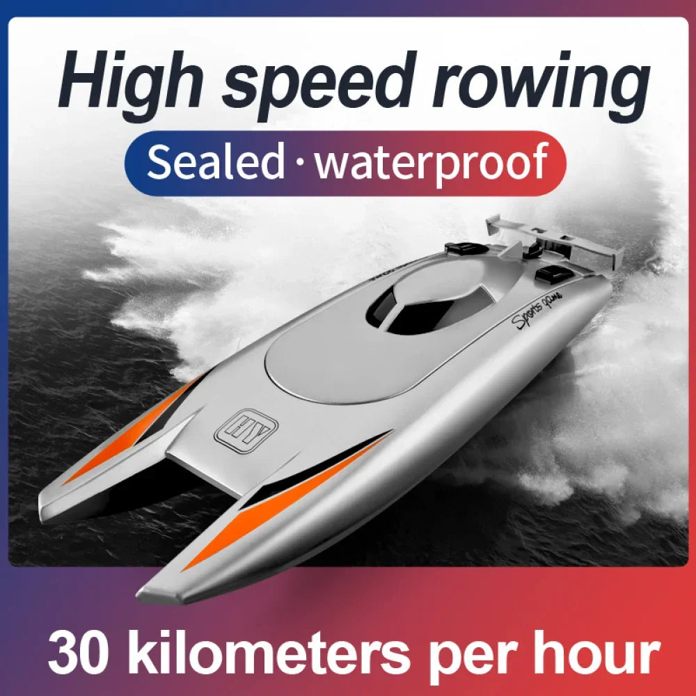 2.4G RC Silver/Black Color Boat 30Km/H High Speed 4 Channels Dual Motor 2CH Waterproof Remote Control Racing Ship Toy - 20Mins Battery for Kids & Adults River Lakes Sea Ocean Water Sports Supplies