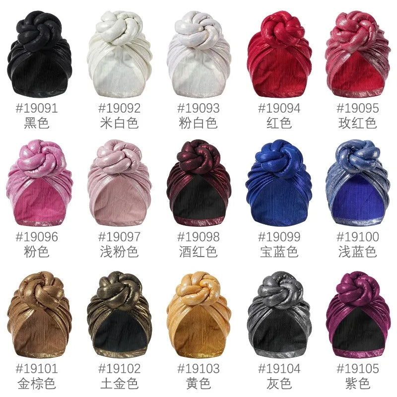 12 Colors Ice Silk Luxury Bonnet For Women Turban Hat Hot Ice Silk Quick-Drying Breathable Laser Personality Trend Ethnic Flower-Wrap Knotted Cap female