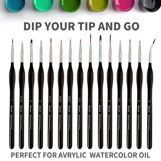 15 Pcs Miniature Hook Line Pen Painting Nylon Hair Multi Shape Pen Head Gouache Watercolor Oil Paint Artists Hand Painted Brush