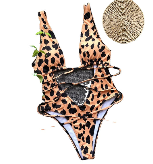 Leopard Print One Piece Swimsuit Monokini Swimwear Backless Beach New Fashion