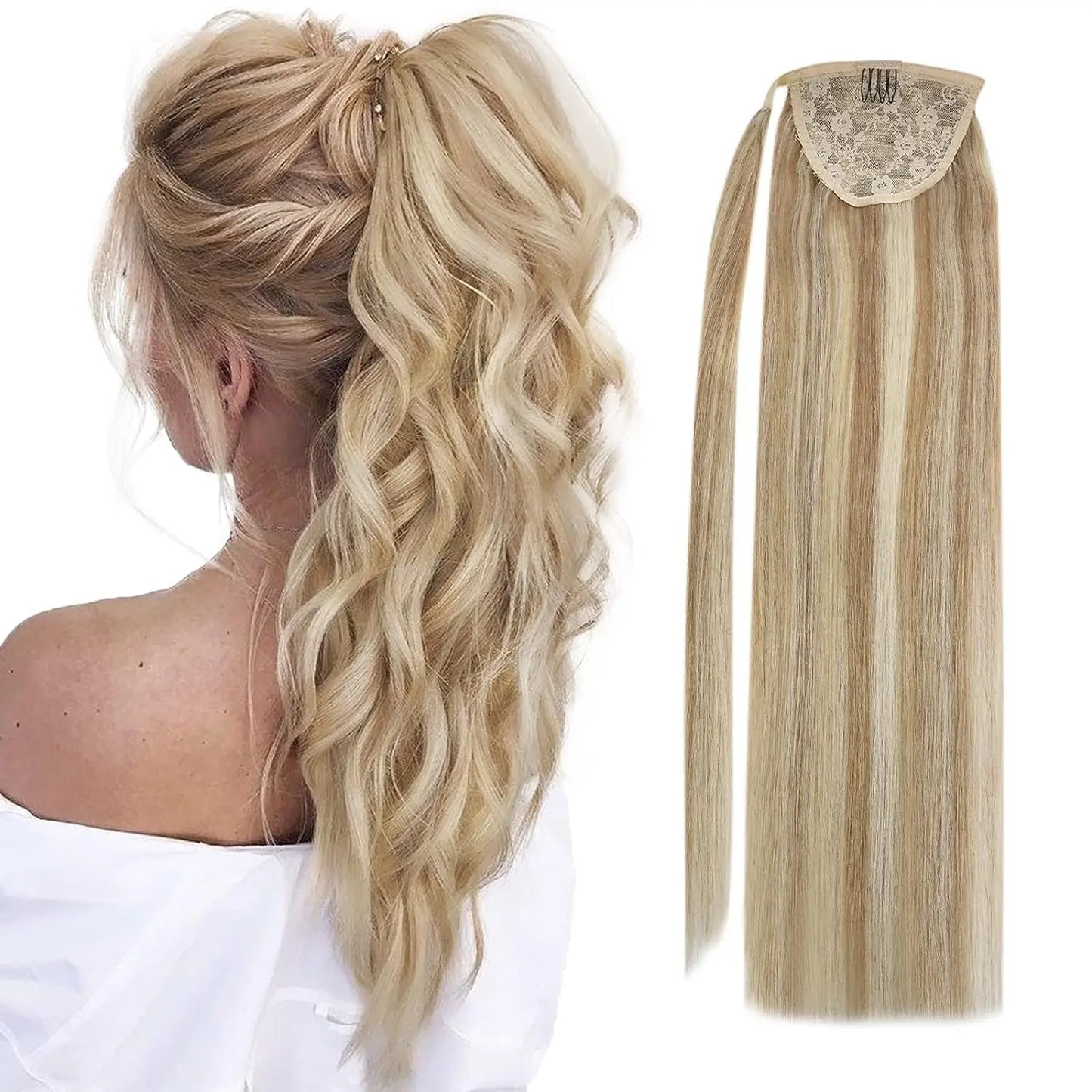 NEW  Ponytail Natural Human Hair 14-22" Highlight Ponytail Extensions 100% Real Human Ponytail Hair Extensions 80g/Set For Women
