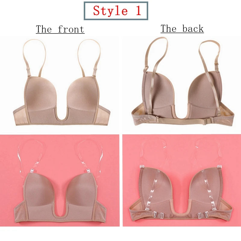 NEW Arrivals Brown/Black Color Plus Size Women's Backless Invisible Bra, Strapless Sexy Lingerie, Wedding U-Shaped Backless Shoulder Top Ladies Sexy Underwear