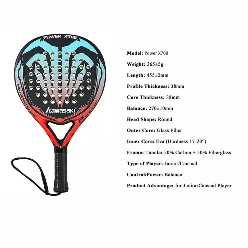 Kawasaki 3K Carton Fiber EVA POWER 600/700 Padel Racket With Racket Cover