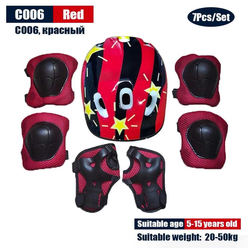 NEW SET Children Kids Adjustable Helmet Protective Gear Set Sports Knee Elbow Wrist Pads for Children Boys Girls Bike Skateboard Scooter Roller Outdoor Sports Supplies