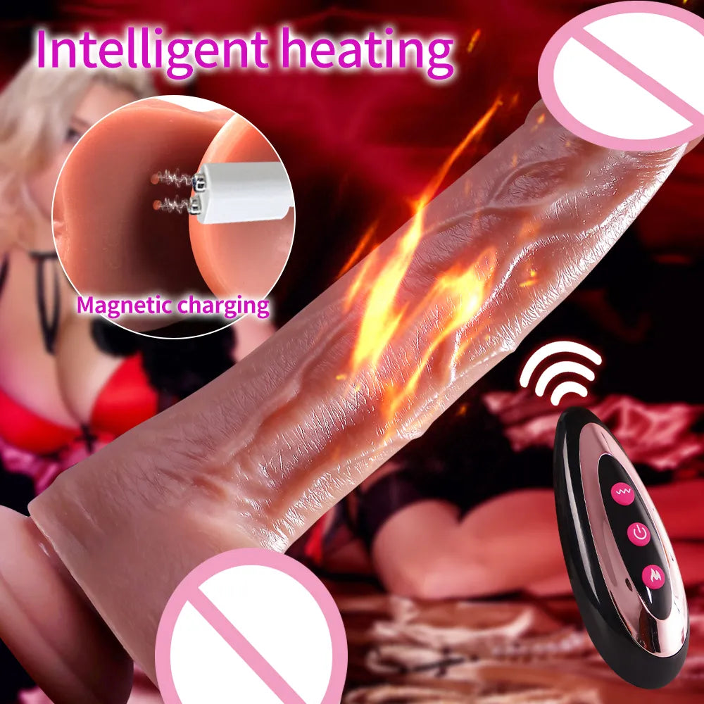 Black large fake dildo electric telescopic swinging fake penis masturbator adult sex toy soft heating vibrator G-point massager