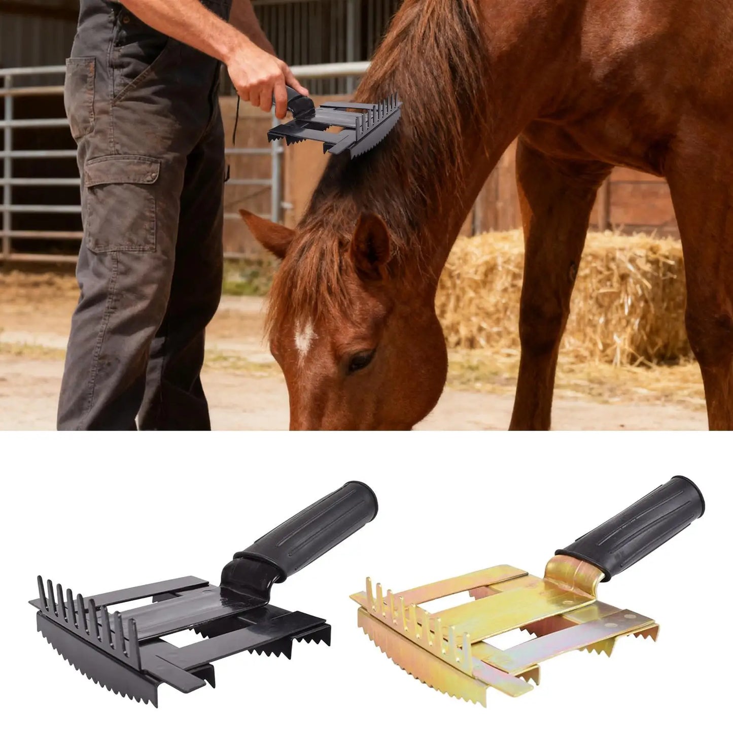 Horse Brush Livestock Grooming Comb Portable Equine Hair Removal Brush For Pet Cattle Horse Goat Sheep Stable Farm Outdoor Animals Grooming Accessories Hair Care Supplies