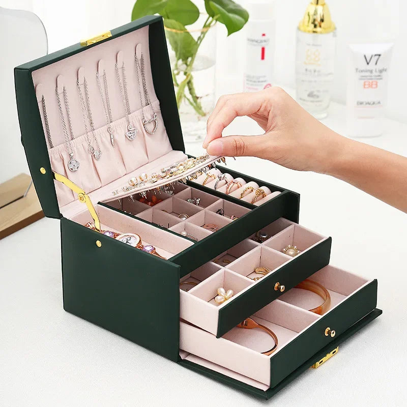 NEW Arrivals Simple Leather Jewelry Luxury Box with Lock Drawers Storage for Earrings And Accessories Secure And Stylish Organizer