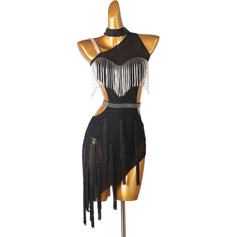 Low-Price Sales are Limited NEW S-2XL 4 Colors Latin Dance Competition Costume Salsa Tango Samba Dance Dresses Sexy Tassel Party Costume Fringe Dress Practice Clothing Ballroom Competition Dancing Dresses