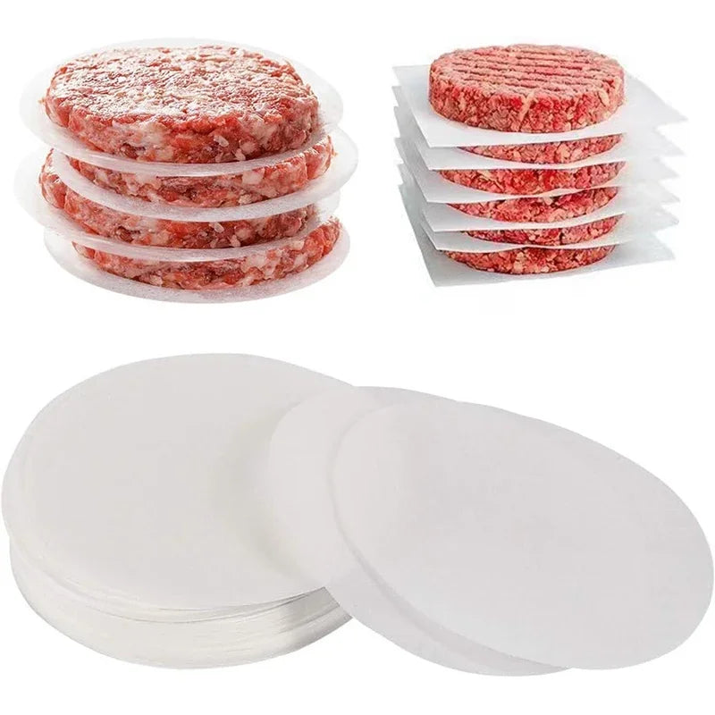 100 PCS Set 10/11/12cm  Round Hamburger Patty Paper Food Grade Non-Stick Baking PPaper For Burger Pressed Patties, Baking Cake Liner Cooking Tools Set