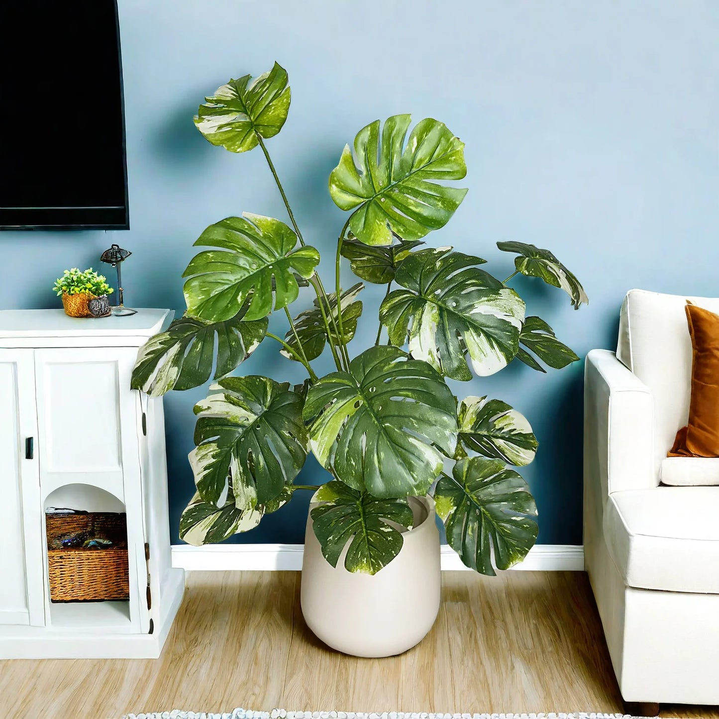 65/100cm Monstera Plant Plastic Leaf Small Fake Plant Potted Ornamental Indoor Artificial Plant for Home Decor Office