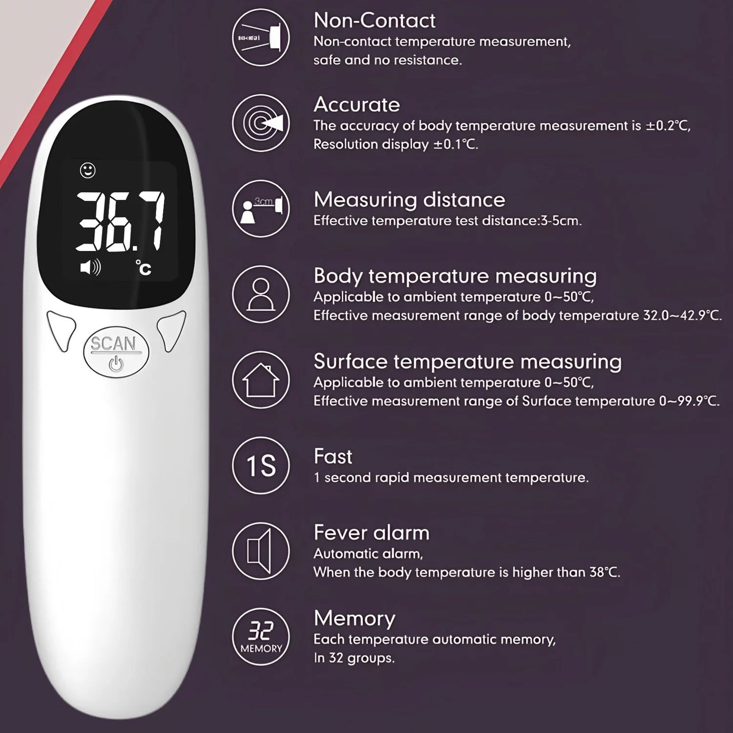 2 PCS Set Medical Infrared Thermometer Digital Non-Contact Body Thermometer for Child Adult Fever Measure Tool Or LED Mini Pulse Oximeter Health Care Supplies
