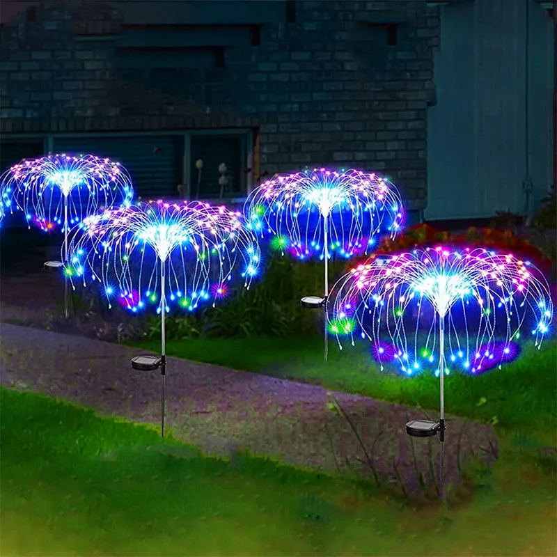 NEW 4PCS Set 200LED LED Solar Fireworks Lights Outdoor Grass Globe Dandelion Lamp for Garden Lawn Landscape Lamp Holiday Light