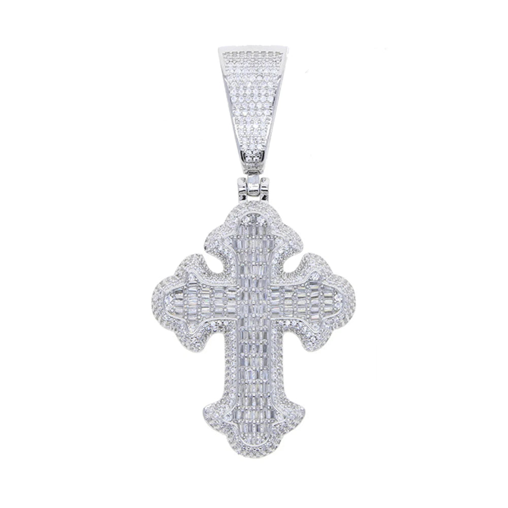 New Iced Out Cross Pendant Necklace For Women Men Bling Prong Setting Cubic Zirconia Cross Charm Luxury Hip Hop Fashion Jewelry Accessories.
