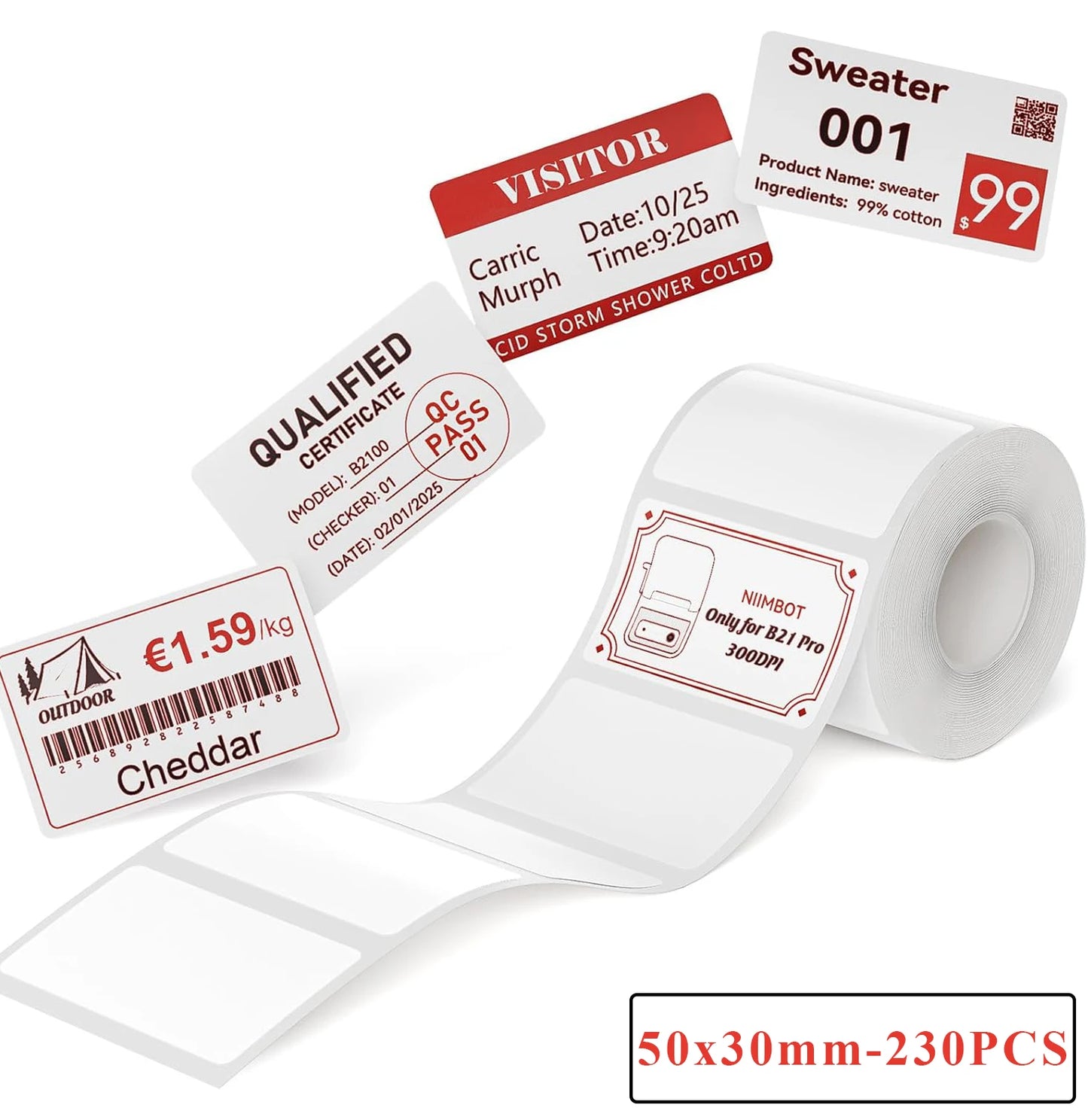 NEW Arrivals  Red & Black Dual Color Thermal Label Paper for B21 Pro Printer 300dpi Photo Paper With Adhesive Backing