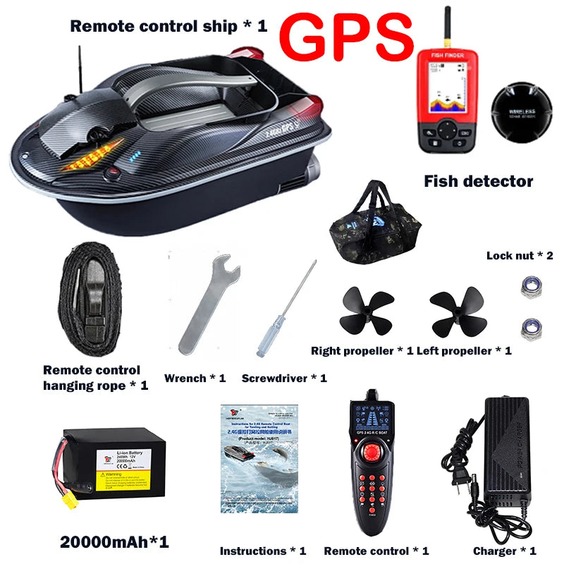 817 GPS BAIT BOAT Voice Announcements 500m 20000mAh Sonar Load 3KG Automatic Cruise Return Dual Motor Fish Finder Independent Control of Silo Ocean Lake River Professional Fishing Supplies
