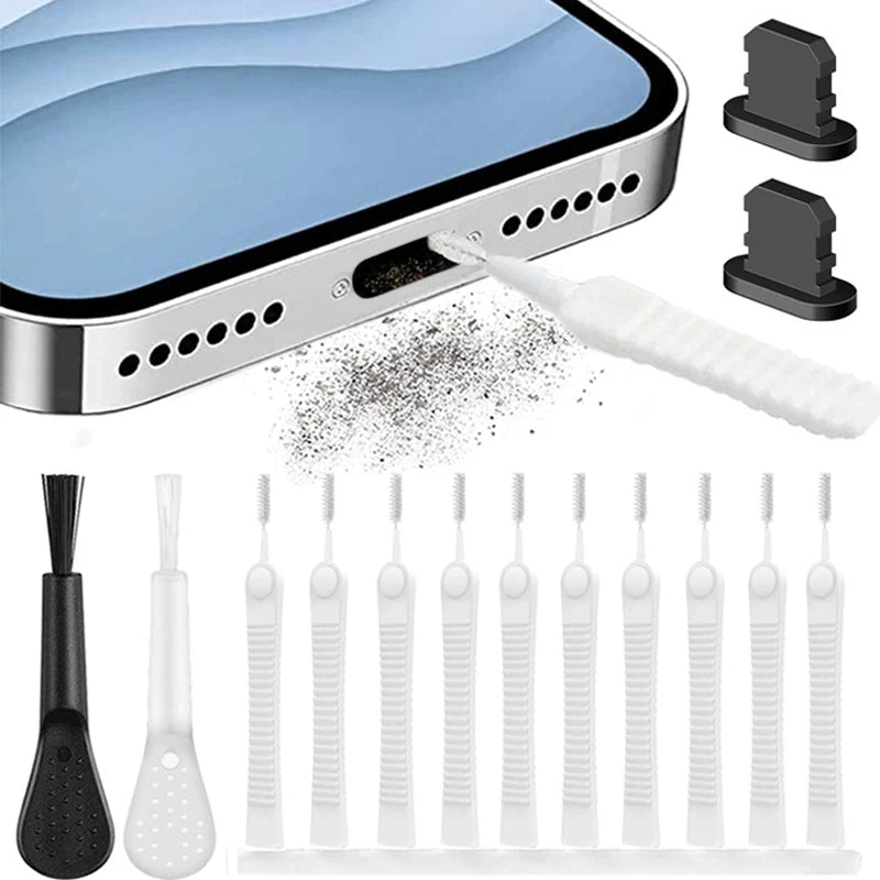 NEW Arrivals 13 PCS Set iPhone Samsung Mobile Phone Charging Port Dust Plug for iPhone 15 14 Pro Max iPad Port Protector Cleaner Kit Computer Keyboard Cleaning Brush Sets