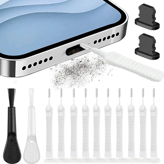 NEW Arrivals 13 PCS Set iPhone Samsung Mobile Phone Charging Port Dust Plug for iPhone 15 14 Pro Max iPad Port Protector Cleaner Kit Computer Keyboard Cleaning Brush Sets