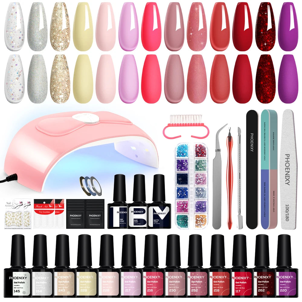 NEW Arrivals High Quality 20PCS Set 162 Colors Gel Nail Polish Set with UV LED Nail Lamp Semi Permanent UV Gel Varnishes Soak Off Complete Nail Art Tools Set Manicure Pedicure Kit Cosmetic Supplies