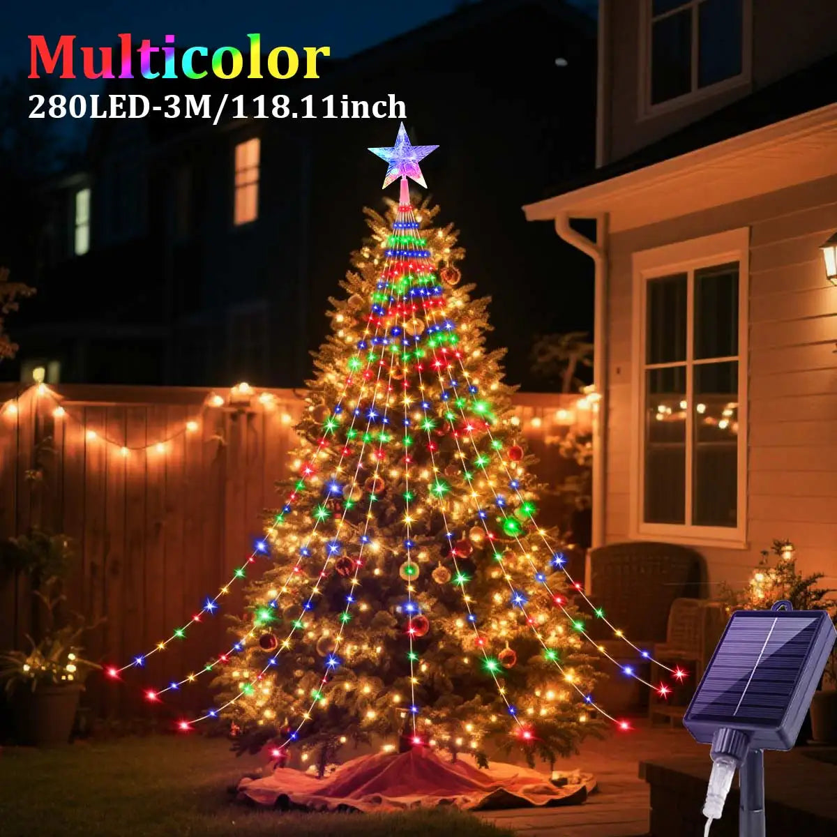 NEW Solar Christmas Decoration Star String Lights 3M 8 Modes Waterfall Christmas Tree Fairy Lights for Outdoor Wedding Holiday