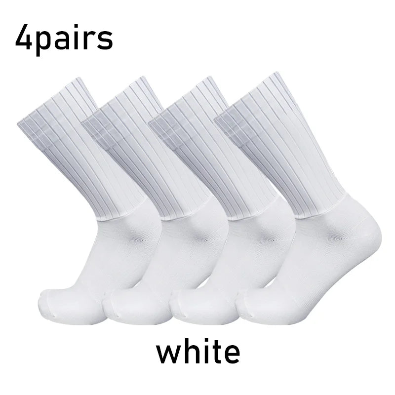 NEW Arrivals 4 Pairs Set Aero Pure Color Cycling Sports Socks Silicone Non-slip Pro Racing Bicycle Socks Summer Cool Calcetines Ciclismo Sports Apparel Accessories Clothing Supplies