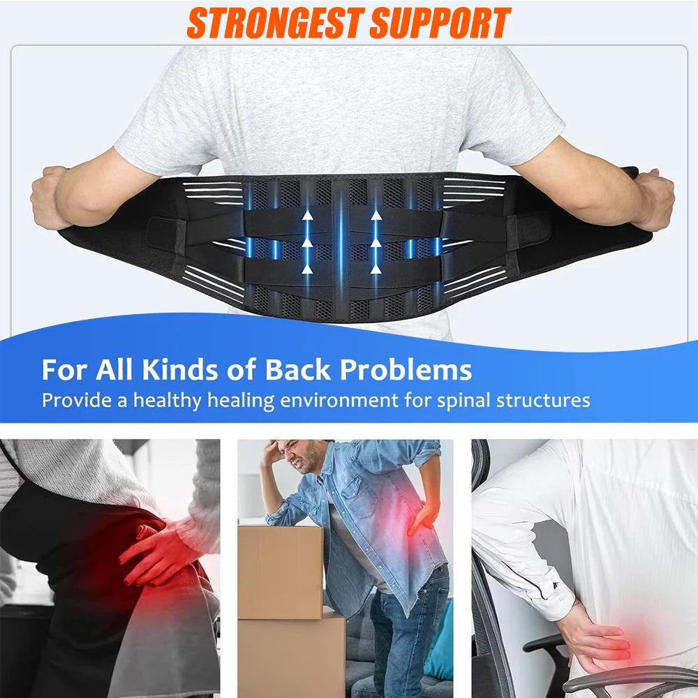 NEW Arrivals S-2XL Plus Size Gym Fitness Back Support Belt for Men Women Lumbar Support, Waist Support Back Pain Relief Brace for Sciatica, Breathable & Adjustable Support Straps