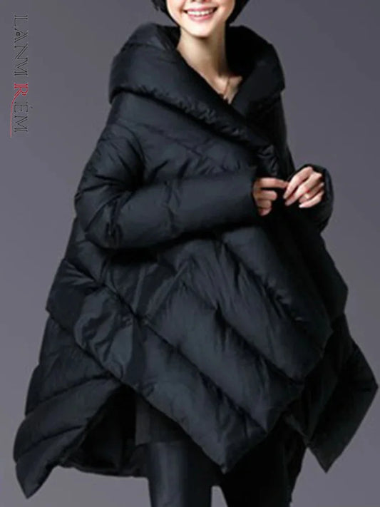 UK Size XS(6)-3XL(20) 5 Colors Winter Warm Big Size Down Coat For Women Fashion Irregular Design A-Line Solid Color Loose Mid Length Clothing 2VV223