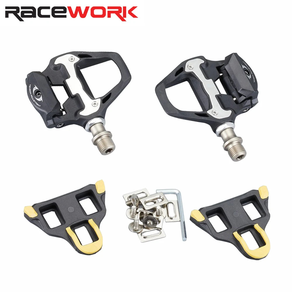 NEW Set Road Bike Pedal + Cleats Bicycle Self-Locking Pedals Ultralight Nylon Sealed Bearings Lock Piece For SPD LOOK System Bicycle Accessories Sports Supplies