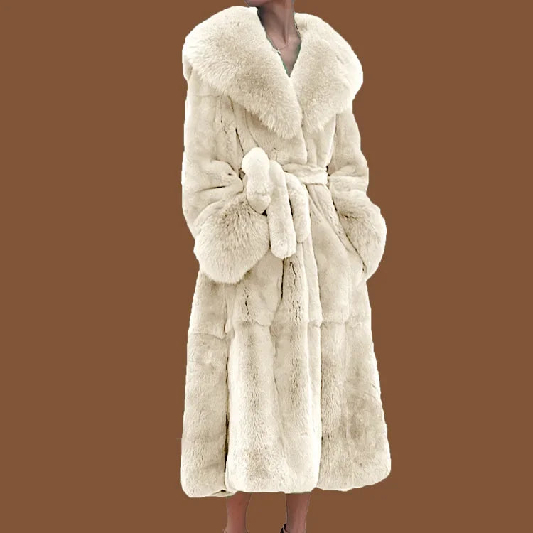 NEW Arrivals Women S-3XL Plus Size 8 Colors Luxury Long Fur Coat Women Winter War Snow Outerwear Evening Nightclub Party Faux Fur Coat Fashion Big Fur Collar Belt Ladies Luxury Fashion Clothing Supplies