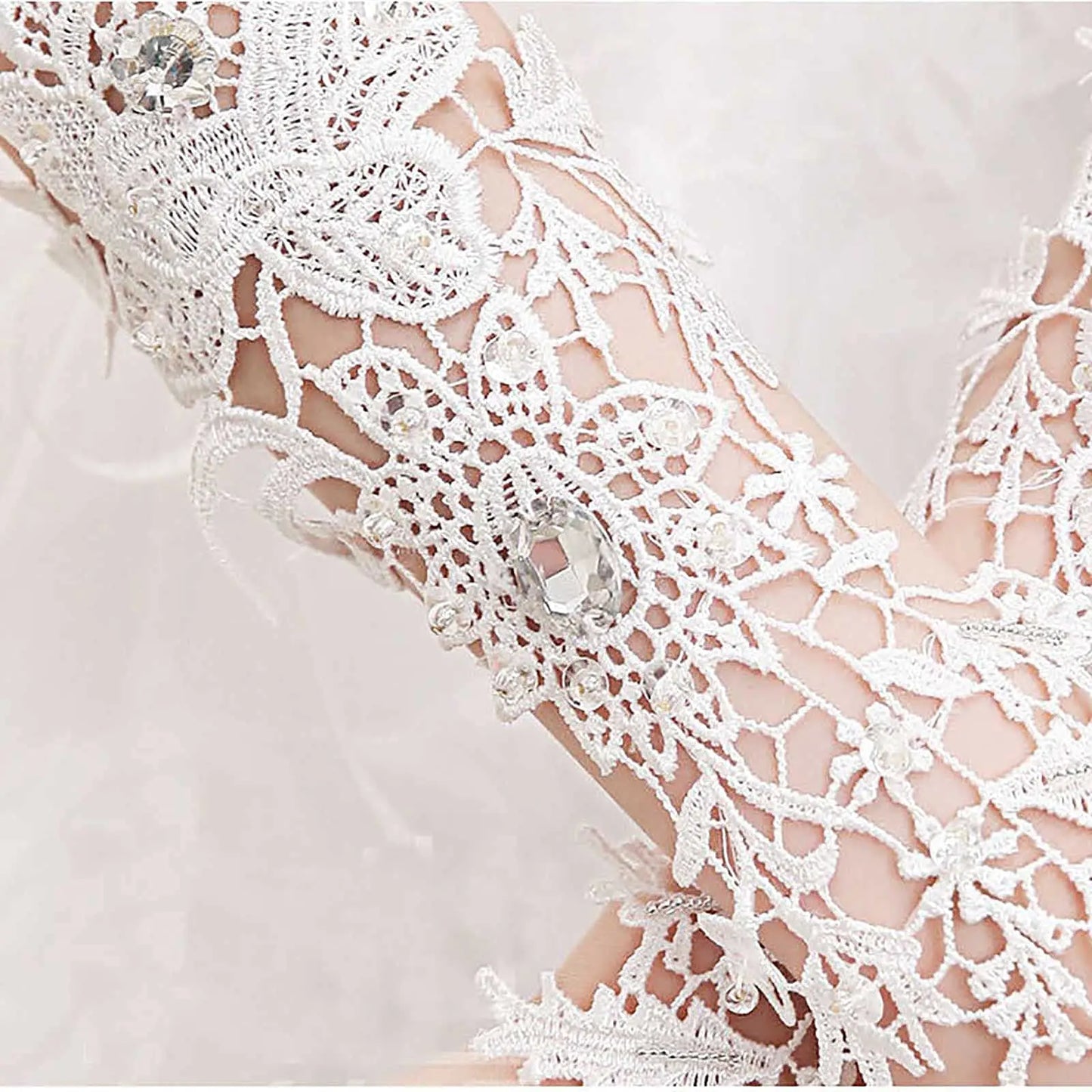 Crystal Women's Wedding Gloves Fingerless Elbow Bridal Gloves Floral Ivory Long Gloves Wedding Accessory for Bride