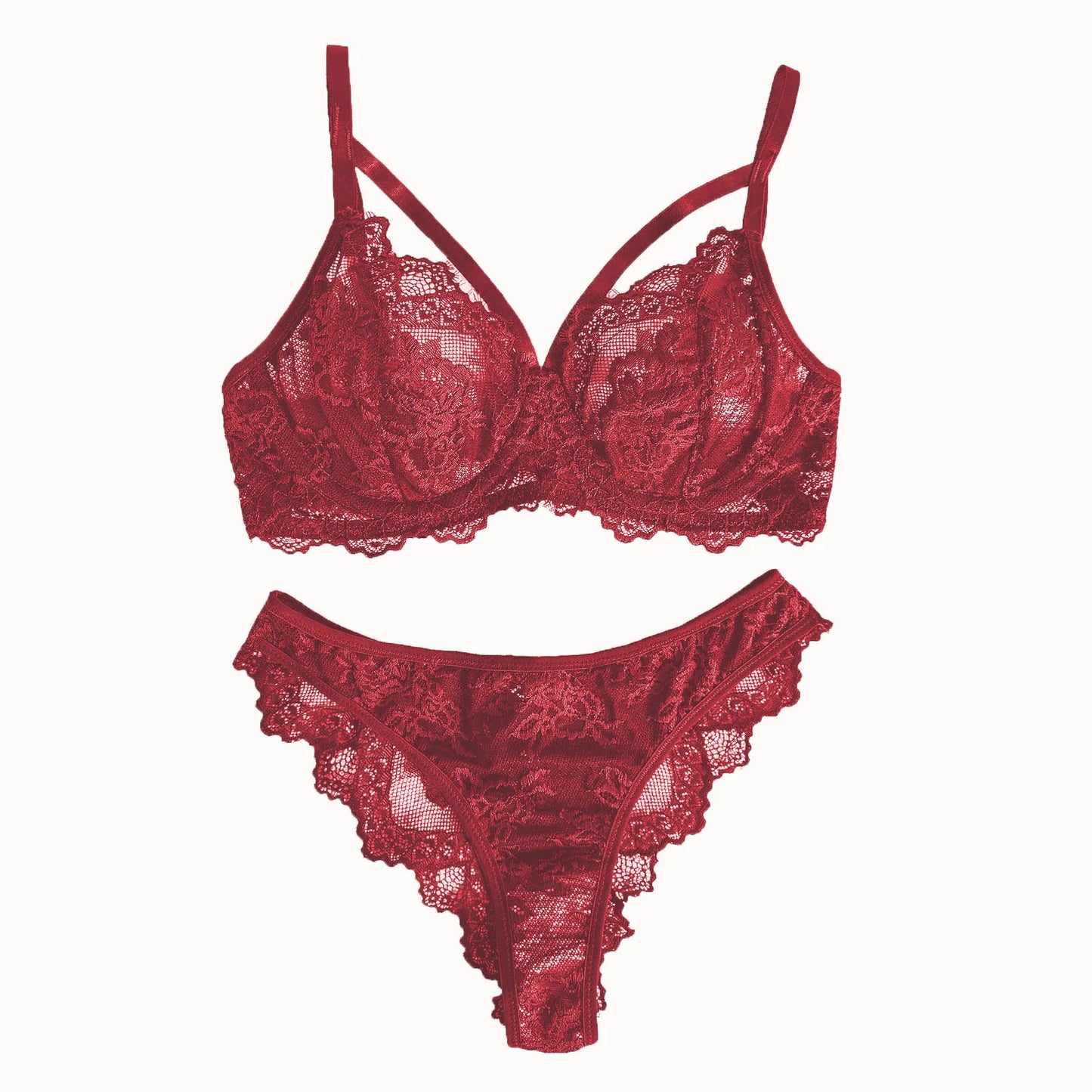 Women's Lingerie & Underwear， Eyelash Sexy Fancy Lace Strapping Underwire Bra &  Brazilian Panties ，Victoria Style