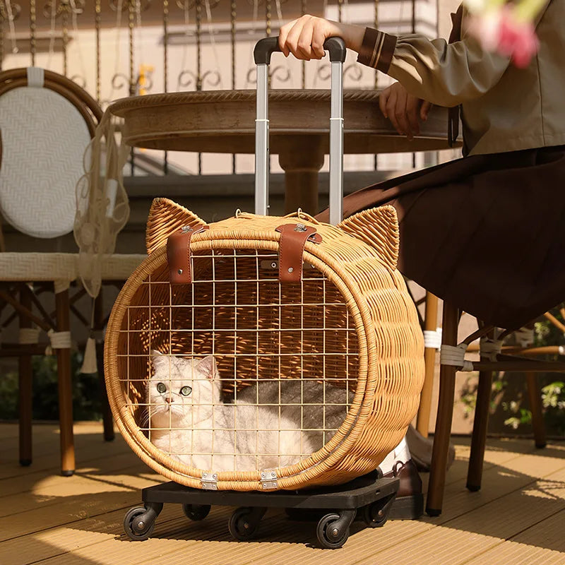 Cat-Dog Portable Bag Pet Outgoing Trolley Case Vine Weaving 13KG Cat and Dog Bag High Beauty Outdoor Travel Bag