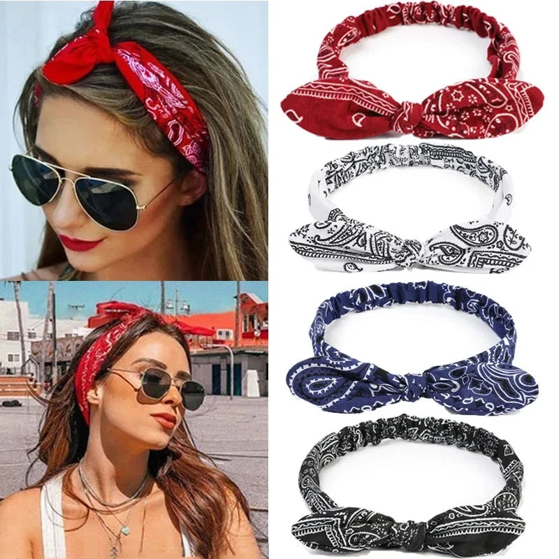 Vintage Cross Knot Elastic Hairbands Turban Bandanas Girls Hair Hands Hair Accessories Boho Women Soft Paisley Print Headbands