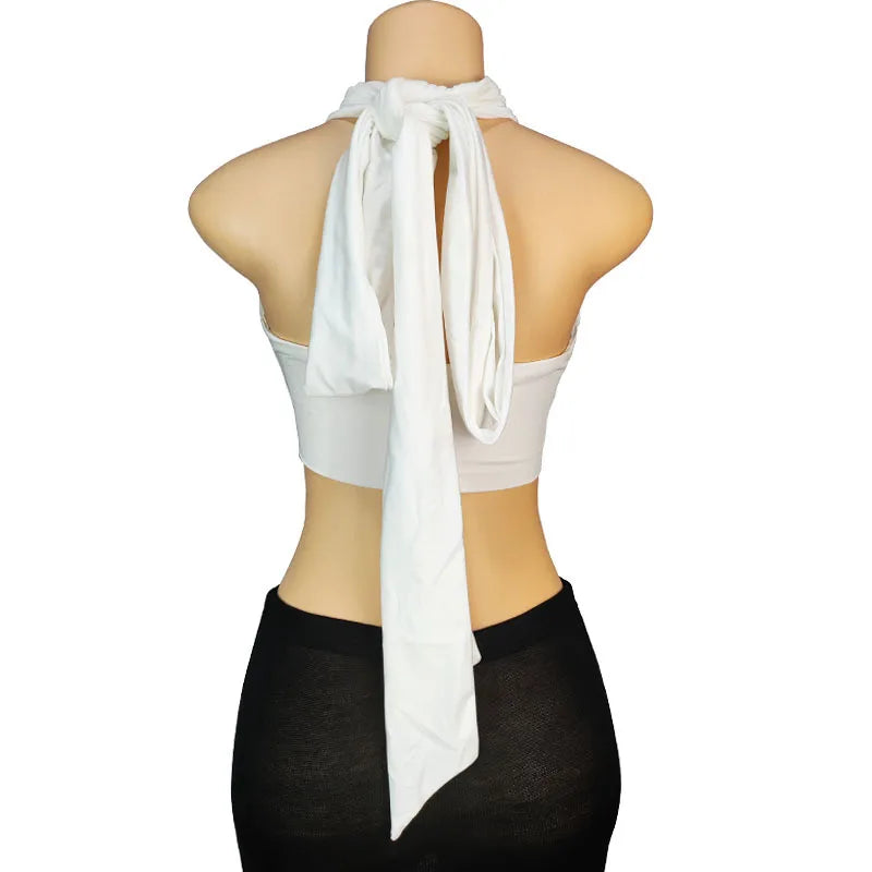Multi-Colors Sexy Tank Top Cross Bandage Backless Sleeveless Halter Crop Tops Women Bare Midriff Camisole Female Tube Top Cropped Vest