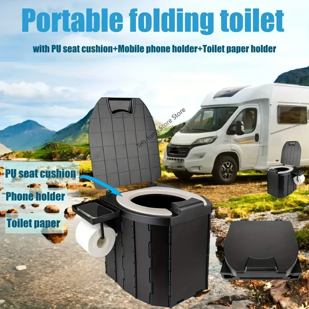 Folding Toilet Outdoor Camping Portable Collapsible Anti-Odor Storage Box Car Toilet Adult Travel Emergency Toilet