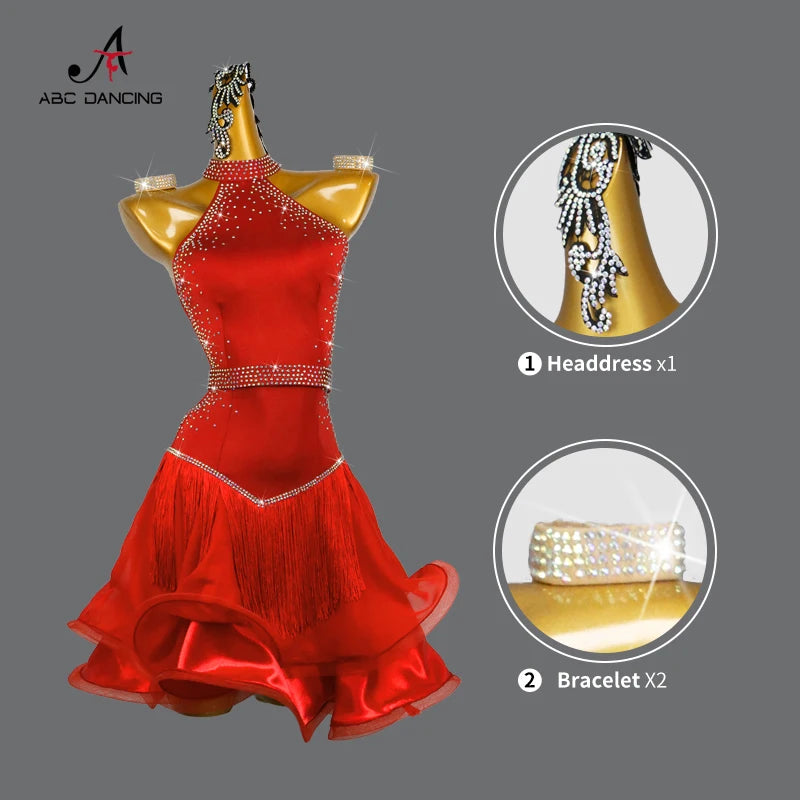 NEW Arrivals Luxury Latin Skirt Ballroom Competition Dance Samba Rumba Dress Stage Costume Dancewear Outfits Evening Girls Line Party Prom