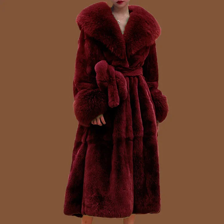 NEW Arrivals Women S-3XL Plus Size 8 Colors Luxury Long Fur Coat Women Winter War Snow Outerwear Evening Nightclub Party Faux Fur Coat Fashion Big Fur Collar Belt Ladies Luxury Fashion Clothing Supplies